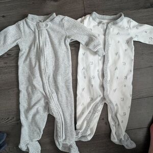 Carter's Gray Striped and White Printed Footie Pajamas